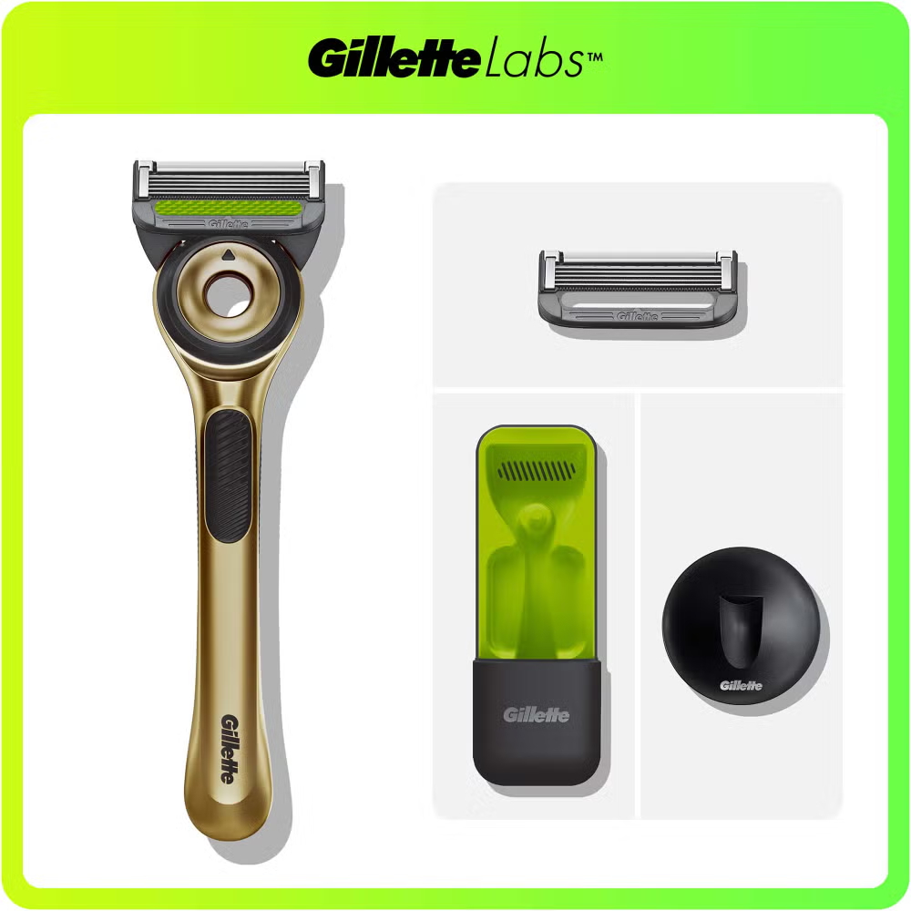 Gillette Labs Champion Gold Razor, 2 Razor Blades & Slimline Travel Case Image 1