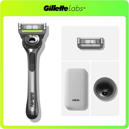 Gillette Labs Razor with Exfoliating Bar, Travel Case and 1 Razor Blades Refill