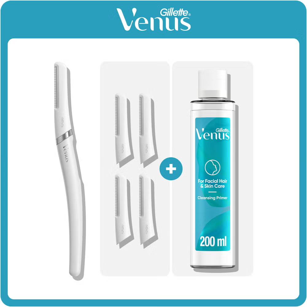 Gillette Venus Facial Hair & Skin Care Kit with trimmer, refills & 200ml Cleansing Primer