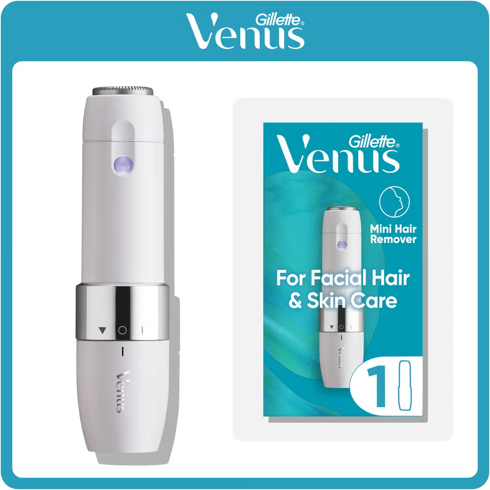 Gillette Venus Mini Hair Remover, highlighting 'For Facial Hair & Skin Care' on packaging