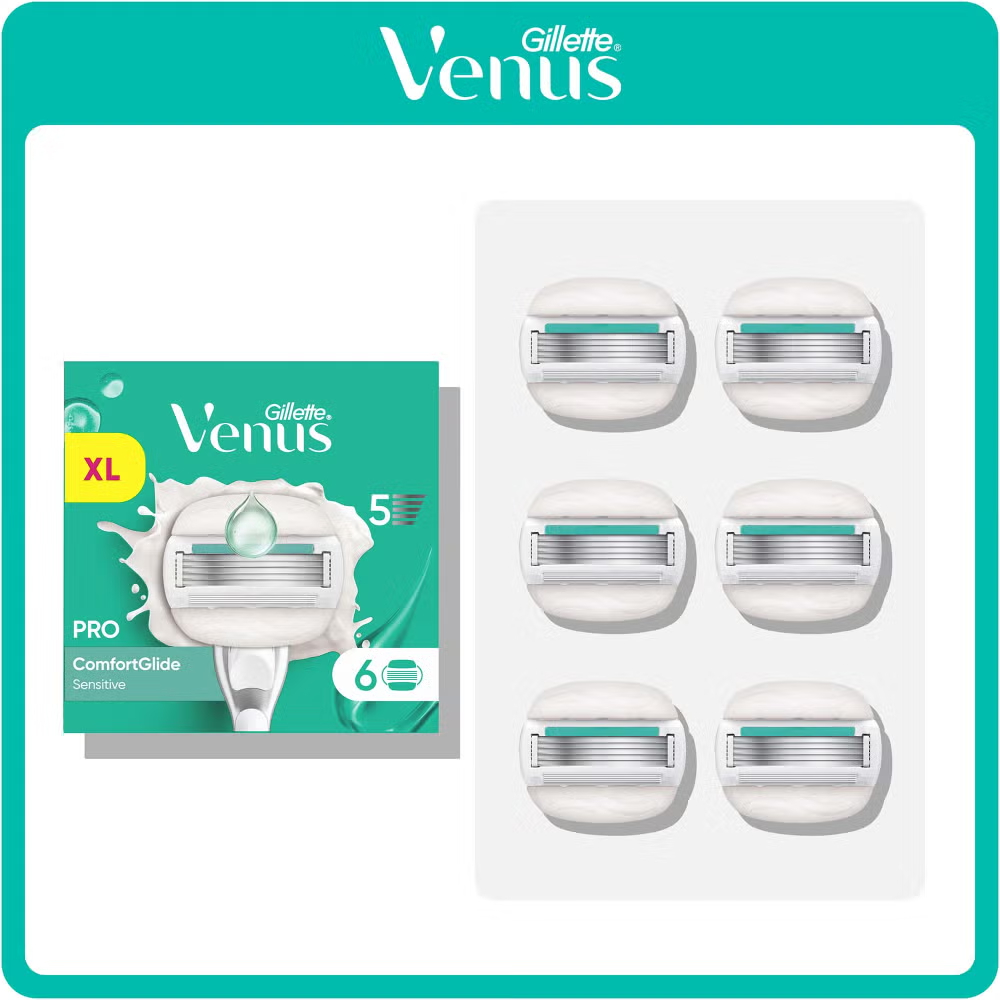 Gillette Venus Pro ComfortGlide Sensitive razor blades, XL pack of 6