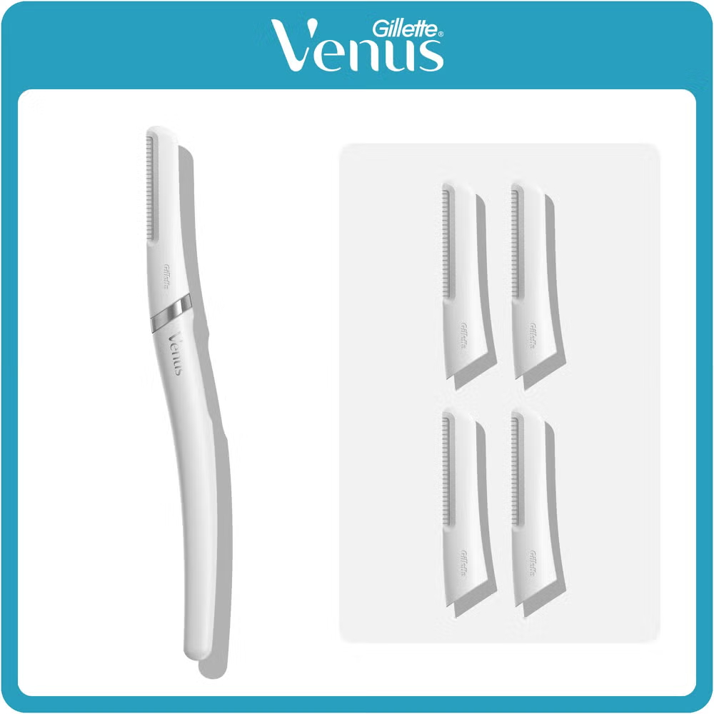 Gillette Venus facial hair trimmer shown with four replacement heads